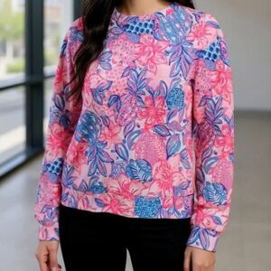 NEW Lilly Pulitzer Jansen Puff Sleeve Sweatshirt Pink Isle Snappy Turtle Large